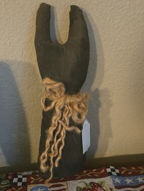 Handmade Primitive Folk Art Black Fabric Black Cat with Twine Bow